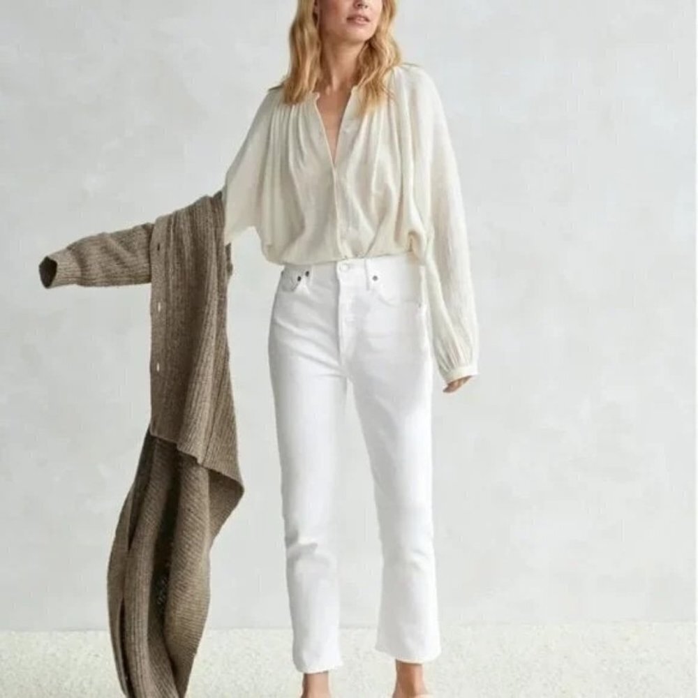 AGOLDE Riley High Waist Crop Straight Crop White Jeans in Whip Size 31 NWT